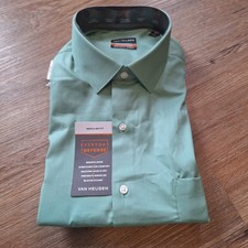 Van Heusen Everyday Defense Stain Shield Mens Shirt 16-16.5 34-35 Green Preppy