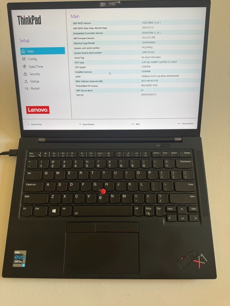 Lenovo ThinkPad X1 Carbon Gen 9 Laptop Intel Core i5-1145G7 16GB RAM – No SSD