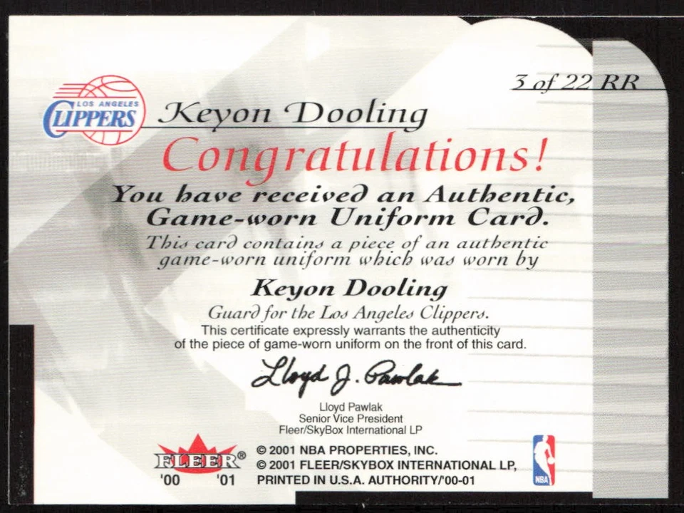 Clippers Fleer Authority Rookie Reflections Keyon Dooling #3 RR 2000-01 Foto 2 de 2