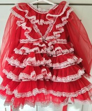 VTG Toddler 4 Red Frilly Ruffled Sheer Lace Dress Daddeese Lil Princess Girly