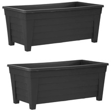 2 x Large Black Plastic Planters Garden Flower Pots Troughs 55cm Outdoor Patio