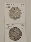 1917-D Rev. G+ & 1917-S Rev. VG Liberty Walking Half Dollars