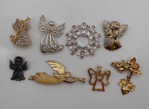Vintage Angel Brooch Lot Signed Monet AAi Haskell Avon Mixed Craft Wearable