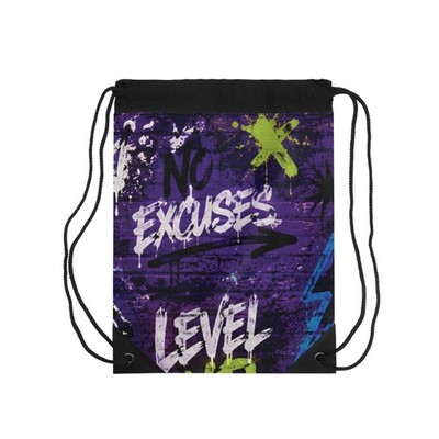 Graffiti 'No Excuses' Drawstring Bag   Urban Skate Backpack