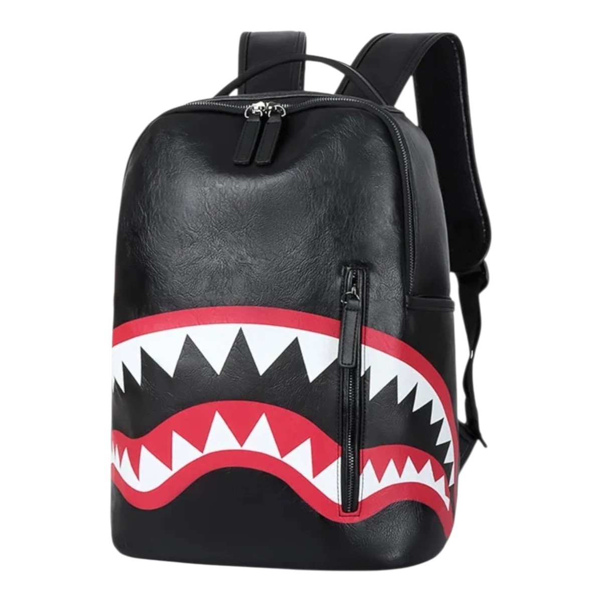 cute leather backpack with teeth Kids USB Unique Shark School Backpacks Grade Recommendation Shark Mouth Checkered Pattern PU