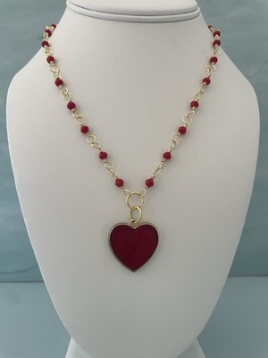 Gold Heart Pendant Necklace | Czech Crystal Beads | Stainless Steel Chain 