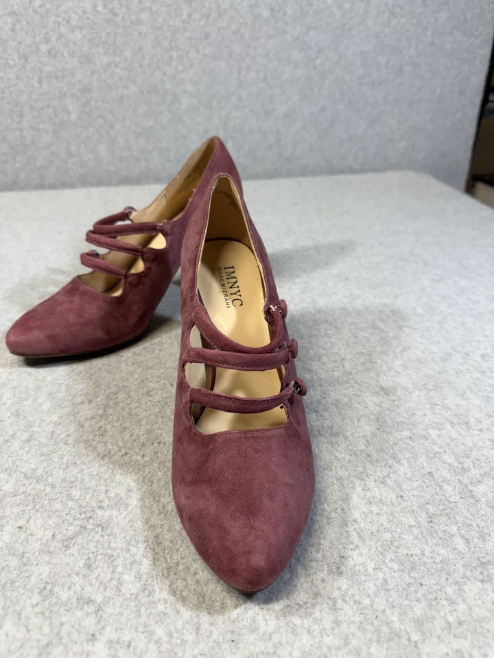 Zapatos IMNYC Isaac Mizrahi para mujer 7,5 gamuza gruesos tacones en bloque correa malva Foto 3 de 4