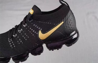 Mens‎ Size 9.5 Nike Air VaporMax Flyknit 2 Shoes Black / Gold Running Sneakers Size 9 - Nike Air VaporMax Flyknit 2 Black Gold for sale  main image 3