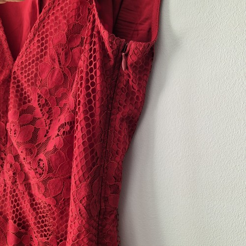 Next Size 10 V Neck Sleeveless Red Laced Dress With Lining & Side Zip - Picture 7 of 13