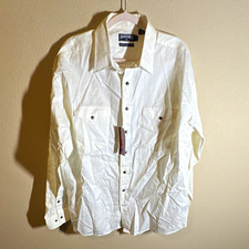 Panhandle Slim Men  s White Solid Cotton Button Up Shirt Point Collar XL