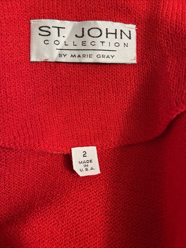 Vintage St. John by Marie Gray Fitted Red 4 Gold Button Red Knit Jacket S M - Picture 5 of 6