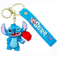 Lilo and Stitch Keychain Charm 3D Figure Stitch Holding Rose SHIP FROM US