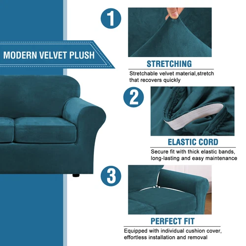 Samt Stretch Elastisch Sofabezug Wohn Couch Schonbezüge Schoner 1/2/3 Sitzer - Bild 13 von 112