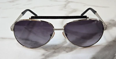 Gafas de sol Montblanc MB 454S 16B púrpura polarizadas plateadas marco negro aviador - Imagen 1 de 4