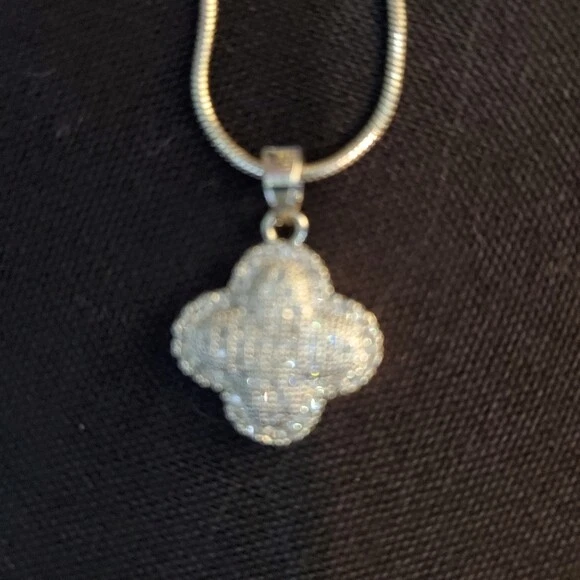 White gold plated pave on sale clover necklace