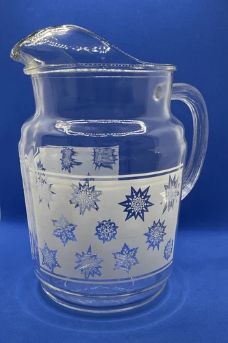 Vintage Drink Pitcher Frosted MCM Atomic Snowflake Pitcher Federal Glass Holiday