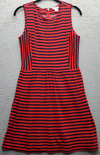 J.CREW A Line Dress Womens XS Navy Red Striped Wide Strap Pleated Waist Back Zip