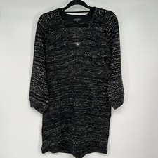 NWT Lucky Brand Sweater Shift Dress Womens Size XS Black Mini Long Sleeve Knit