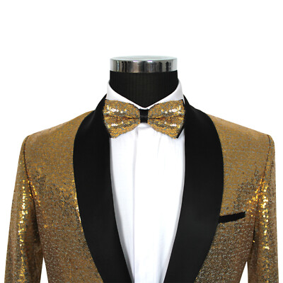 Giacca Smoking Uomo Con Paillettes Glitter Oro – Blazer Slim Fit, Scollo A V, Un Bottone, Elegante Per Feste E Carnevale