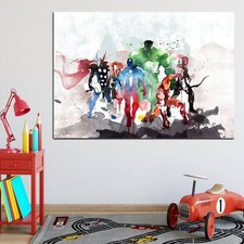 Superhero Watercolor Canvas Kids Room Wall Art Marvel Style Decor