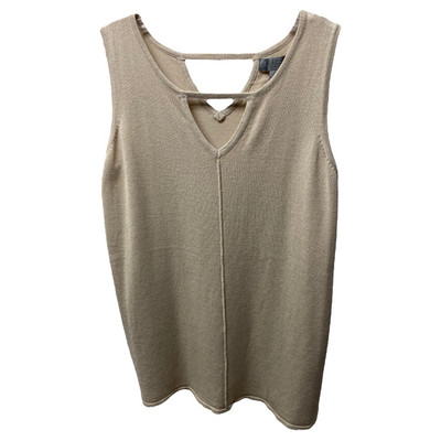 Joseph A Sweater Top Light Khaki NEW Sleeveless V-Neckline Keyhole Minimalist S