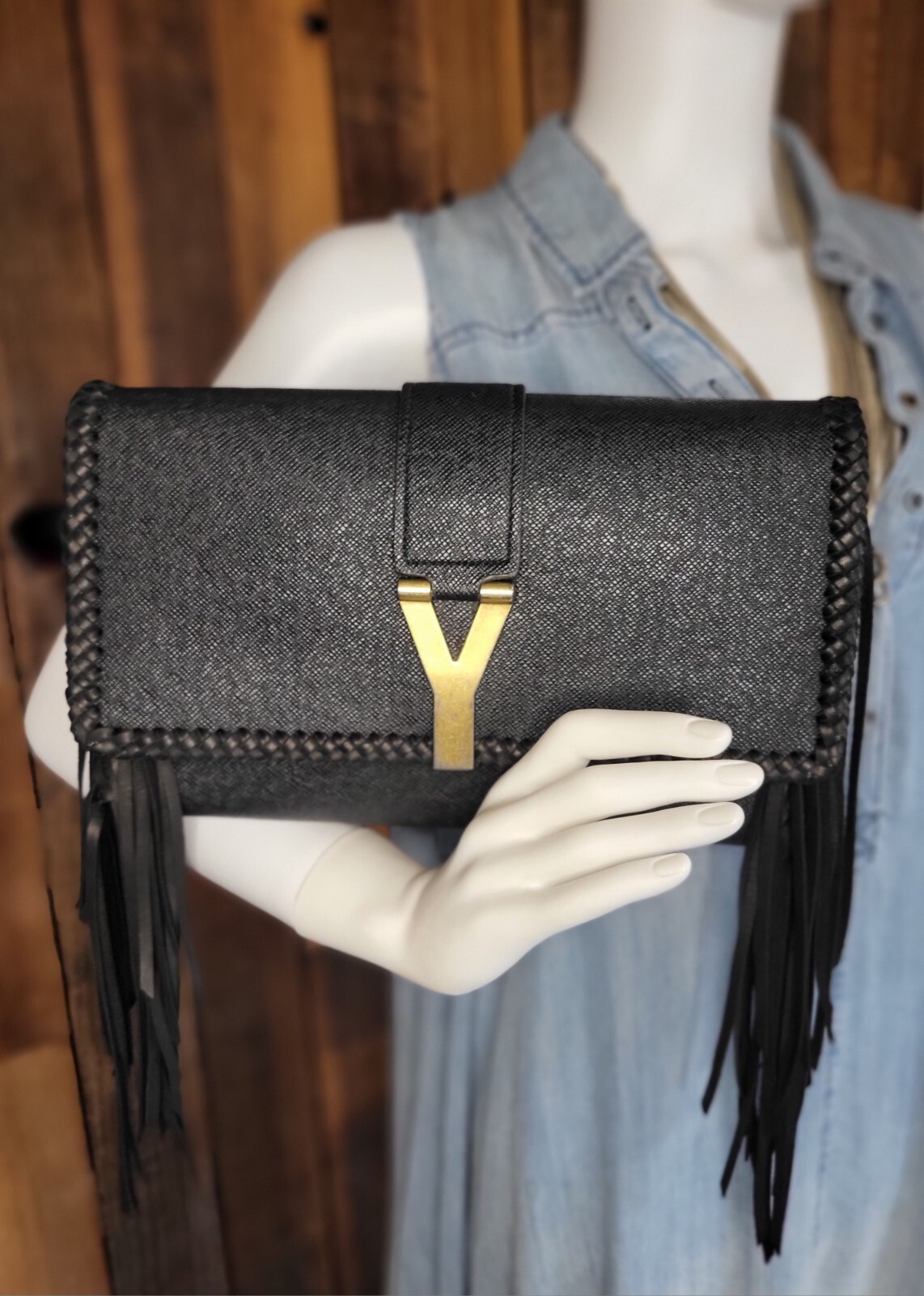 SAINT LAURENT Borsa a tracolla vintage stile boho Louis Vuitton YSL con frange