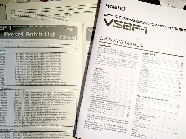 Roland VS8F-1 OWNER'S MANUAL — MANUAL DEL USUARIO tarjeta efectos 40 páginas