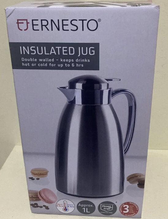Ernesto 1 Litre Insulated Jug Silver double walled stainless steel