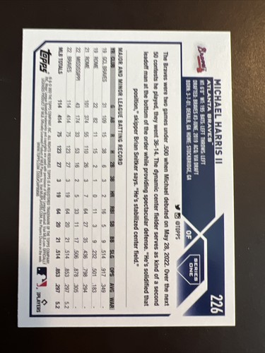 2023 Topps Series 1 Baseball Michael Harris II #266 Rookie Atlanta Braves RC! - 第 2/2 張圖片