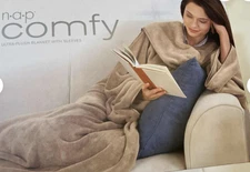 Brookstone NAP Comfy Ultra Plush Oversized Blanket w/ Sleeves Gray One Size OSFA