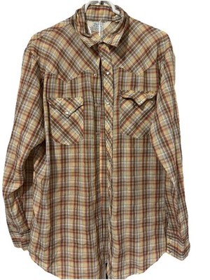 Vintage Van Cort Shirt Men's Large Plaid Western Pearl Snap Western L/S Brown
