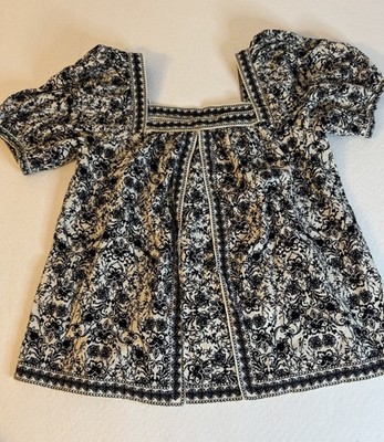 Max studio London Cotton Black/white balloon Sleeve blouse, Size XS
