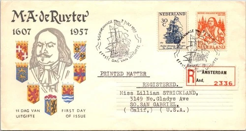 Netherlands FDC 1957 Registered Mail / Michiel de Ruyter  - Amsterdam - J33518