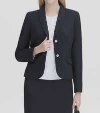 Calvin Klein Women's Blue Solid Long-Sleeve Two-Button Blazer Jacket Size 2