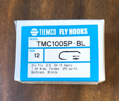 100 Tiemco Dry Fly Hooks, TMC 100SP-BL Size 12, Fly Tying