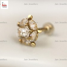 14Kt Yellow Gold Stud Nose Pin Cubic Zirconia Piercing Bone 20 Gauge 20g CZ