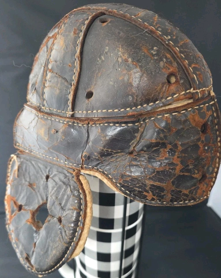 Vintage 1920s Leather Dog Ear Antique Football Helmet Old Kids/Small - Image 3 of 4