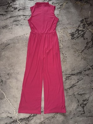 PrettyGarden Pink Ribbed High Neck Sleeveless Wide-Leg Jumpsuit Zip L