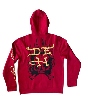 Ed Hardy Mens Red Pullover Hoodie With Dragon Graphic Art Tattoo Design M NWT