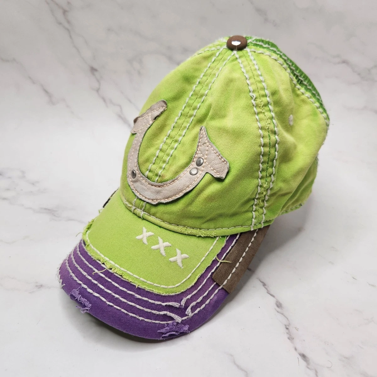 True Religion Vintage Y2K XXX Distressed Baseball Trucker Hat Horseshoe Green OS True Religion Men main image 3