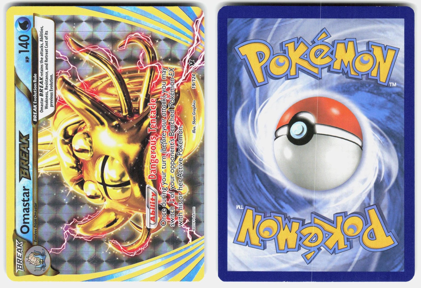 Omastar BREAK 19/124 BREAK Rare Fates Collide Pokemon Holo Lightly Played
