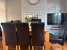 Brown Faux Leather High Back Dining Chair, Padded Seat, Wood Legs