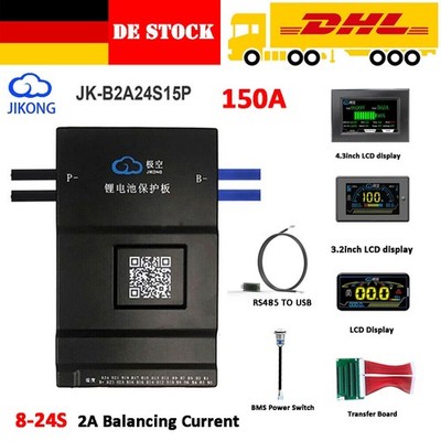JK BMS 8S-24S 150A 2A LiFePo4 Li-ion Smart BMS w/Active Balance BT/RS485/LCD DE