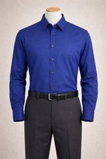 Alfani Fitted Stretch Dress Shirt Mens XL 17 34/35 Blue Textured Button Up