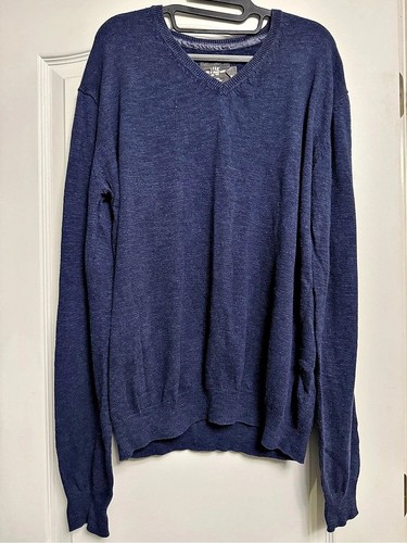 H&M, H&M LOGG Mens XL Navy Blue V Neck Knit Sweater Long Sleeve Pullover