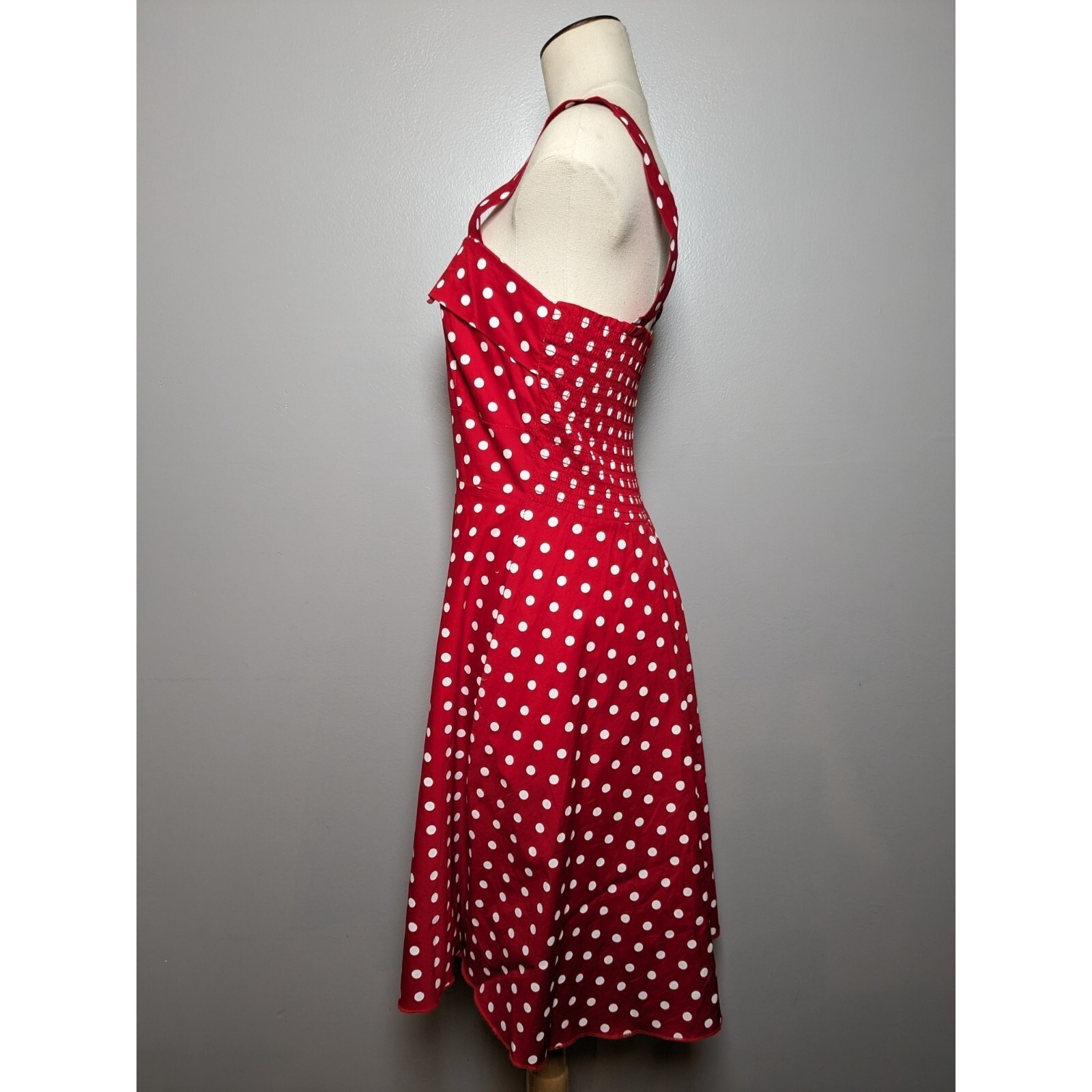 Sara Pin Up Dress Womens Size Small Red Polka Dot Made in USA Rockabilly image 5