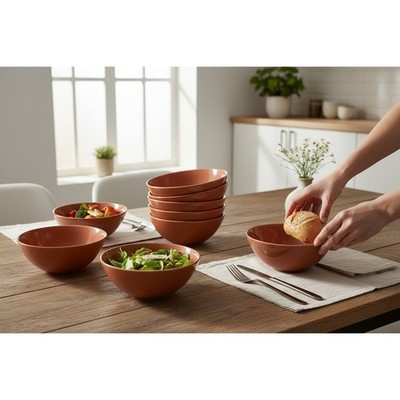 IKEA Cereal Bowls Set of 6 Terracotta Orange Very Good Scandi Stoneware 15199