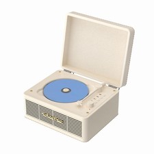 Portable CD Player with Bluetooth and Speakers, Vintage White