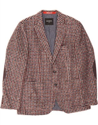 BENVENUTO Mens 2 Button Blazer Jacket UK 42 XL Brown Houndstooth Polyester AE10