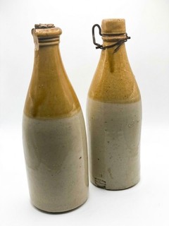 (2) Stoneware Ginger Beer Bottles